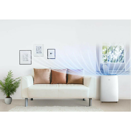 LG 6000 BTU portable AC, quiet operation, 250 sq ft cooling, remote control included.