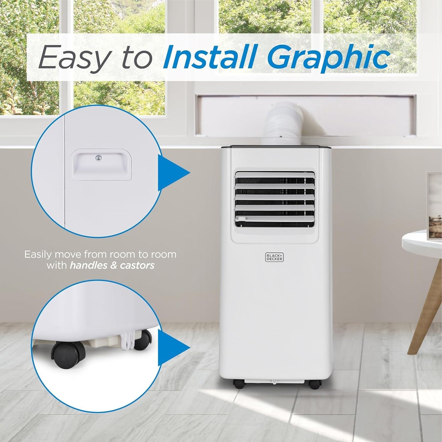 BLACK+DECKER 8000 BTU portable AC, WiFi control, fan & dehumidifier, Alexa/Google compatible.