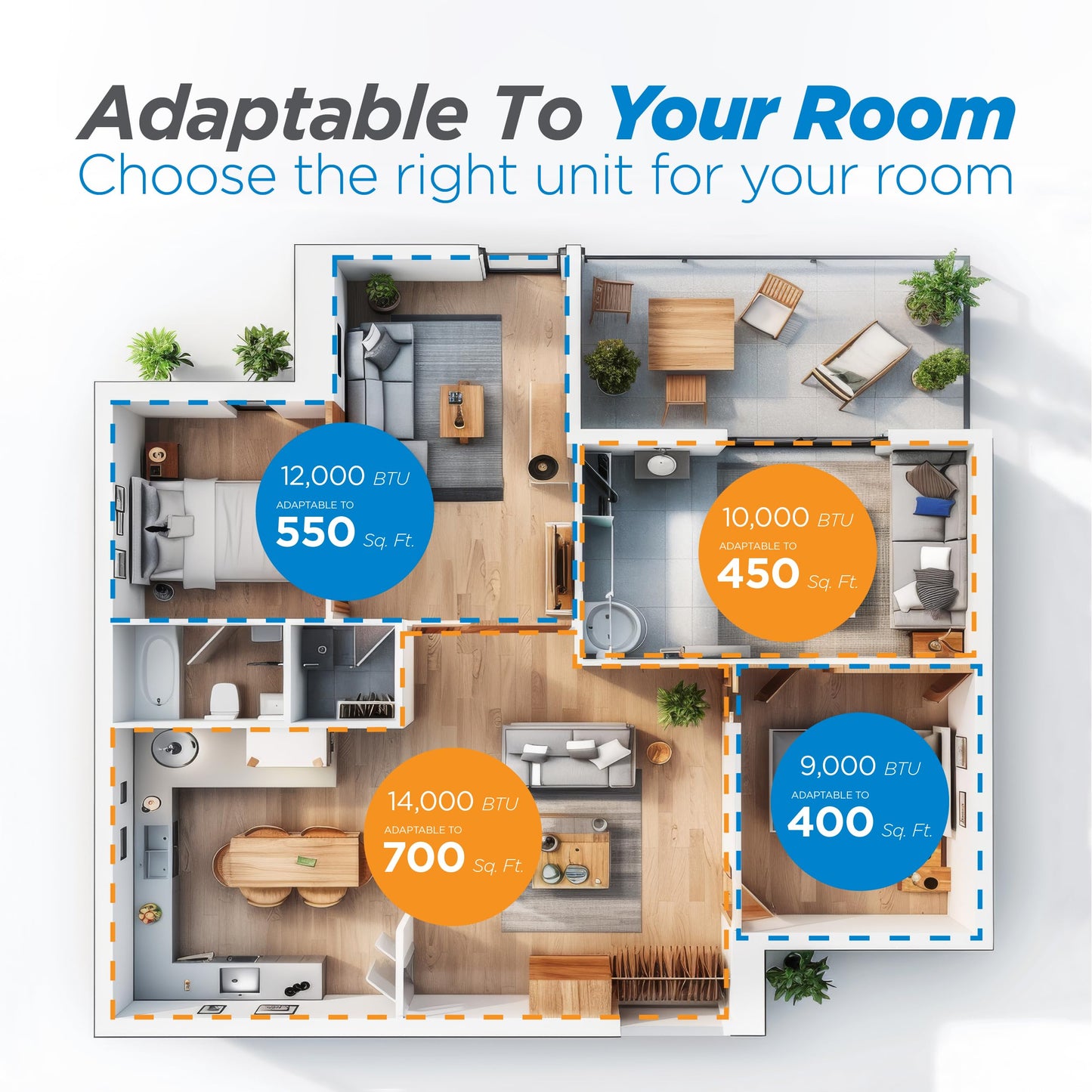 BLACK+DECKER 14000 BTU portable AC with heating, 700 sq ft room coverage, smart controls.