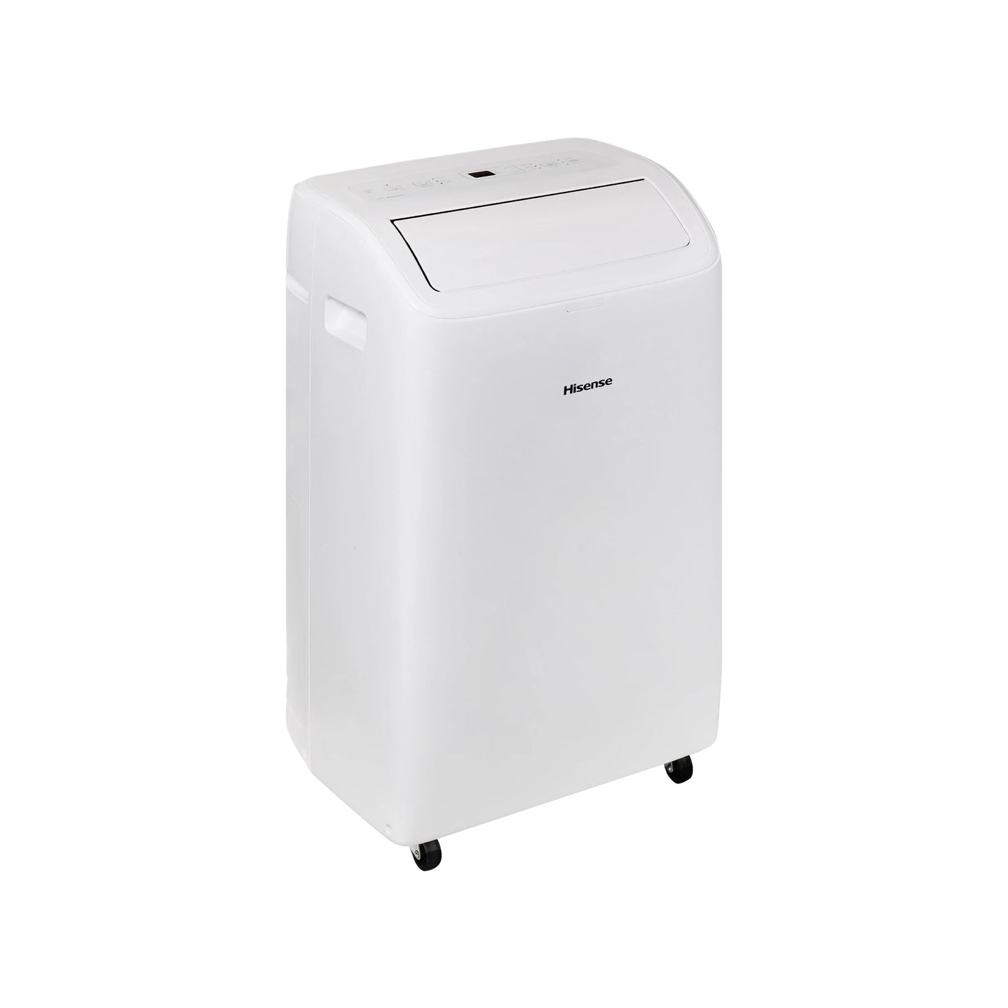 Hisense 8000 BTU dual-hose portable AC, inverter tech, 350 sq ft cooling, quiet 42 dB operation.