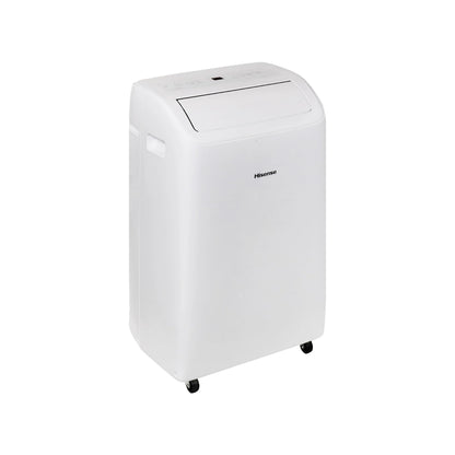 Hisense 8000 BTU dual-hose portable AC, inverter tech, 350 sq ft cooling, quiet 42 dB operation.