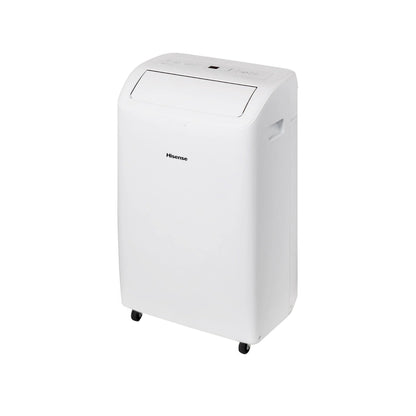 Hisense 8000 BTU dual-hose portable AC, inverter tech, 350 sq ft cooling, quiet 42 dB operation.