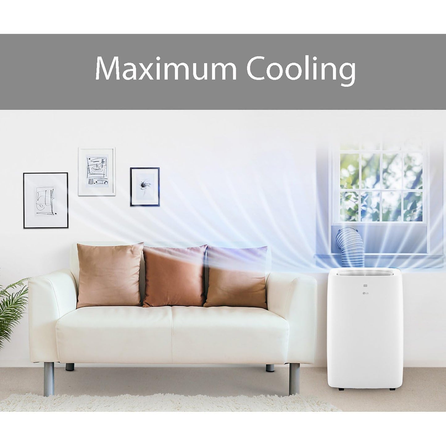 LG 6000 BTU portable AC, quiet operation, 250 sq ft cooling, remote control included.