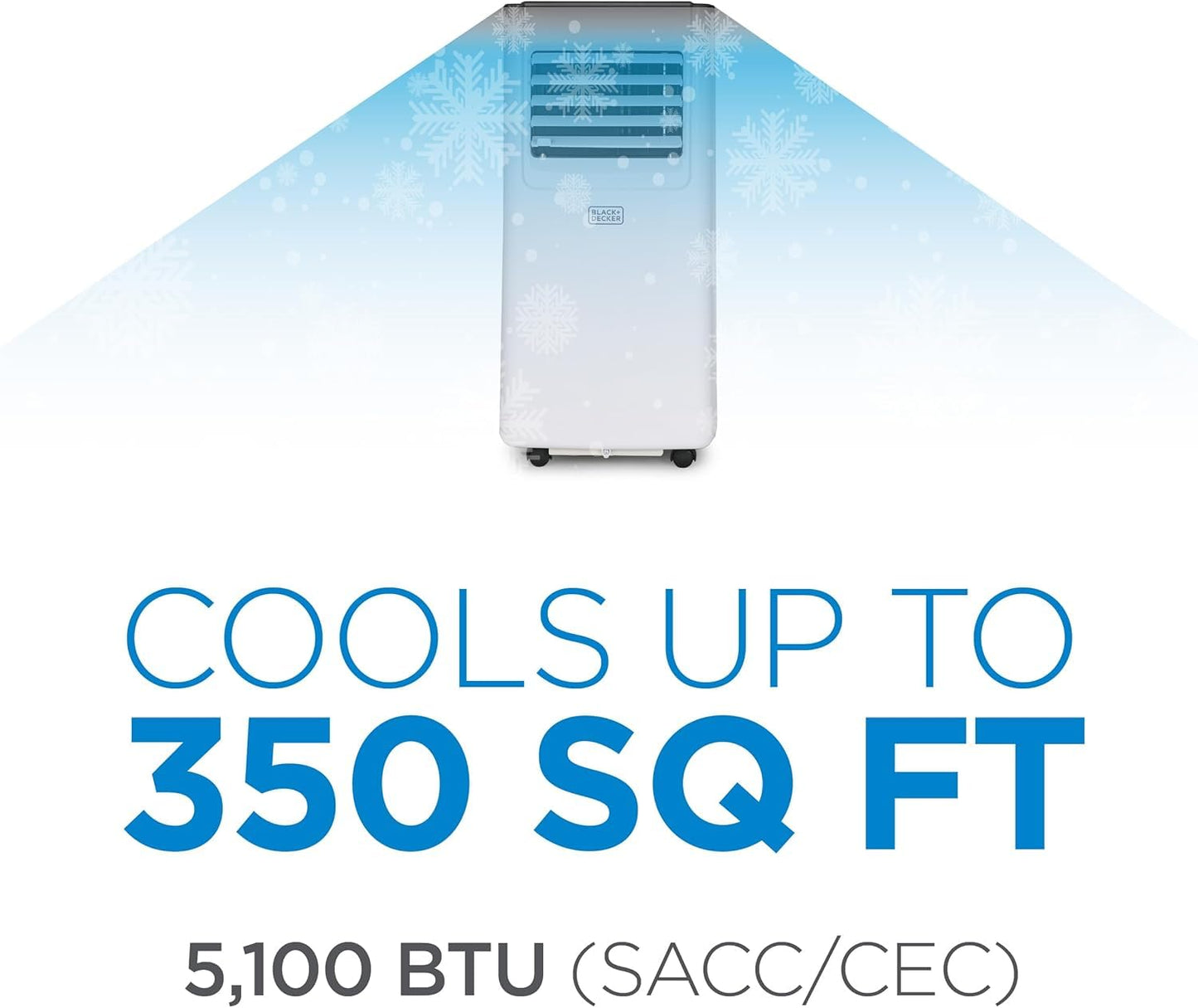 BLACK+DECKER 8000 BTU portable AC, WiFi control, fan & dehumidifier, Alexa/Google compatible.