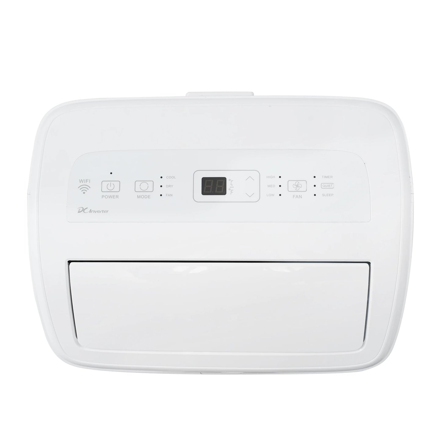 Hisense 8000 BTU dual-hose portable AC, inverter tech, 350 sq ft cooling, quiet 42 dB operation.