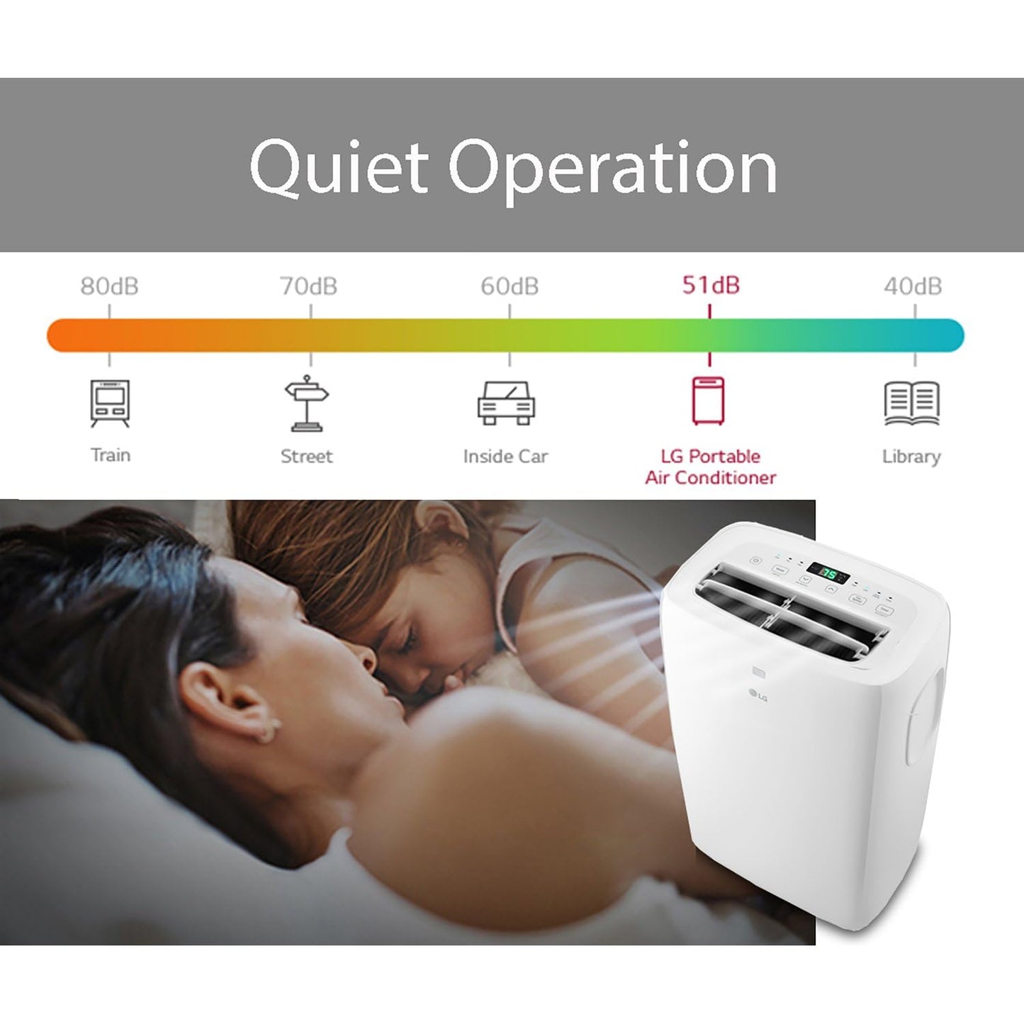 LG 6000 BTU portable AC, quiet operation, 250 sq ft cooling, remote control included.