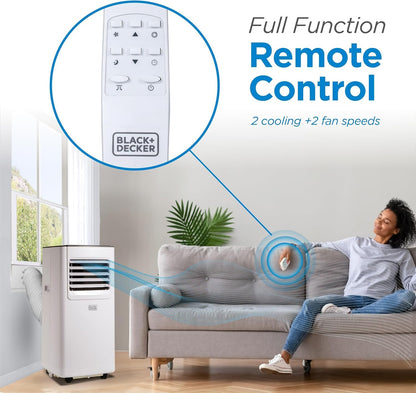 BLACK+DECKER 8000 BTU portable AC, WiFi control, fan & dehumidifier, Alexa/Google compatible.