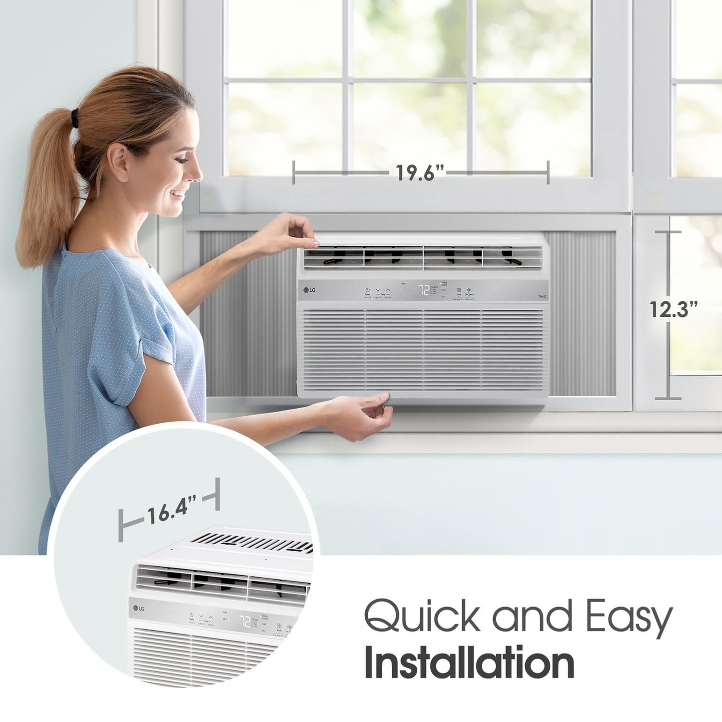 LG 8000 BTU smart window air conditioner, dehumidifier mode, remote control, medium room cooling.