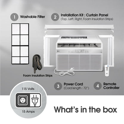 LG 8000 BTU smart window air conditioner, dehumidifier mode, remote control, medium room cooling.
