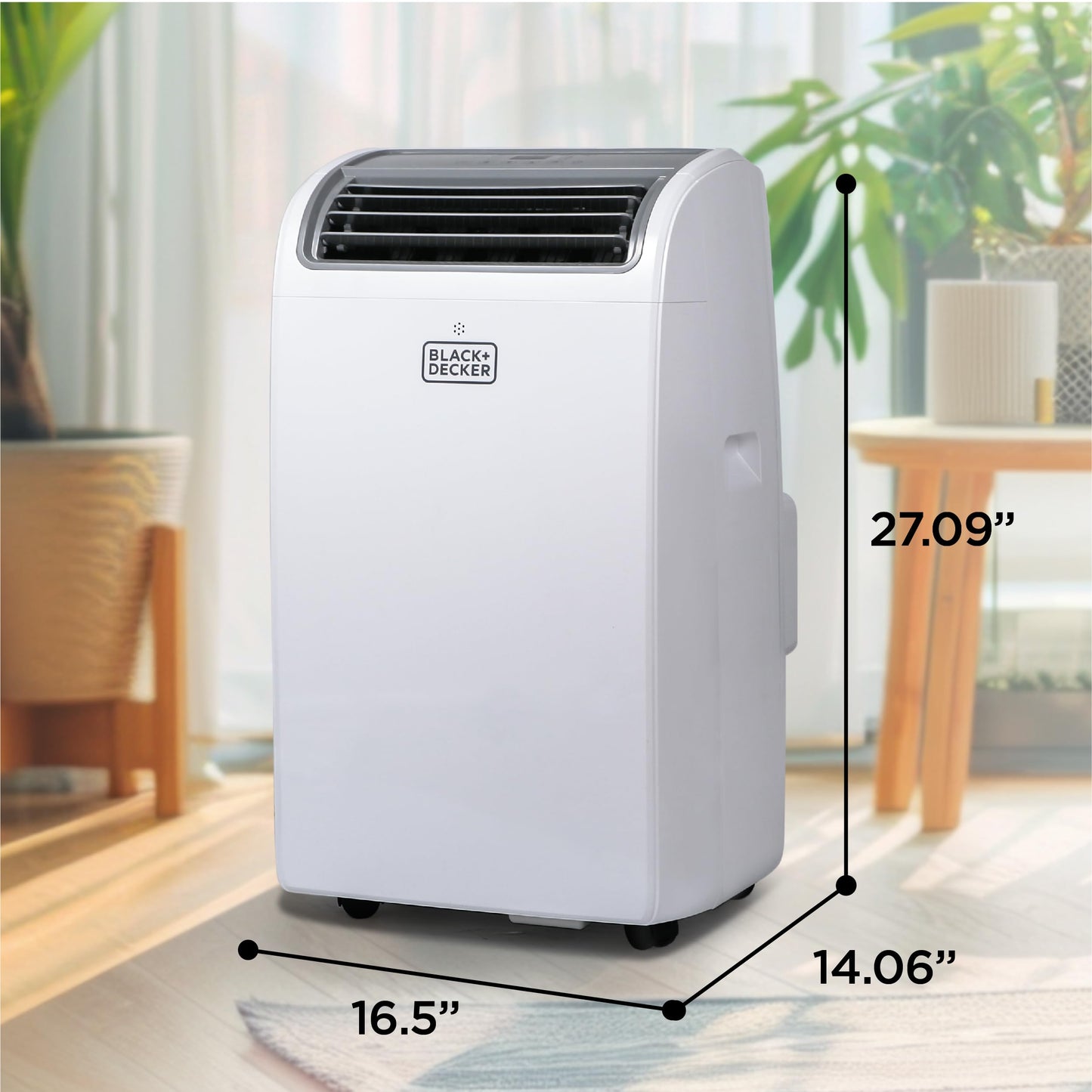 BLACK+DECKER 14000 BTU portable AC with heating, 700 sq ft room coverage, smart controls.