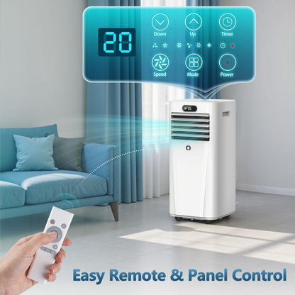 10000 BTU portable 3-in-1 AC unit, 450 sq ft coverage, sleep mode, timer, window kit included.
