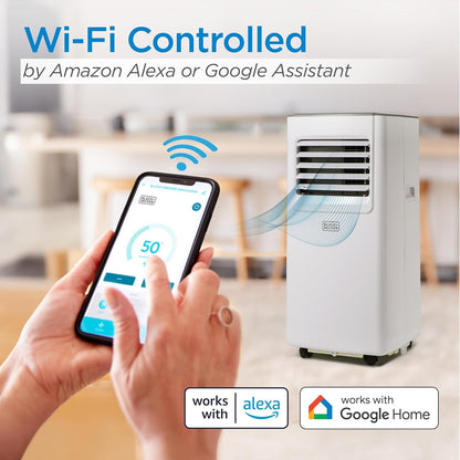 BLACK+DECKER 8000 BTU portable AC, WiFi control, fan & dehumidifier, Alexa/Google compatible.