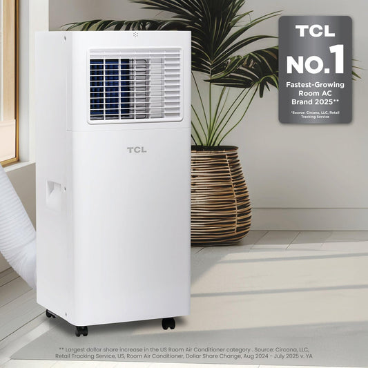 TCL H6P44W 6000 BTU smart portable AC, 3-in-1 cooling, fan & dehumidifier, app + Alexa control.