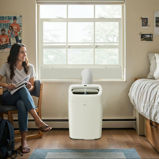 LG 7300 BTU smart portable air conditioner, 300 sq ft cooling, WiFi + ThinQ + Alexa/Google support.