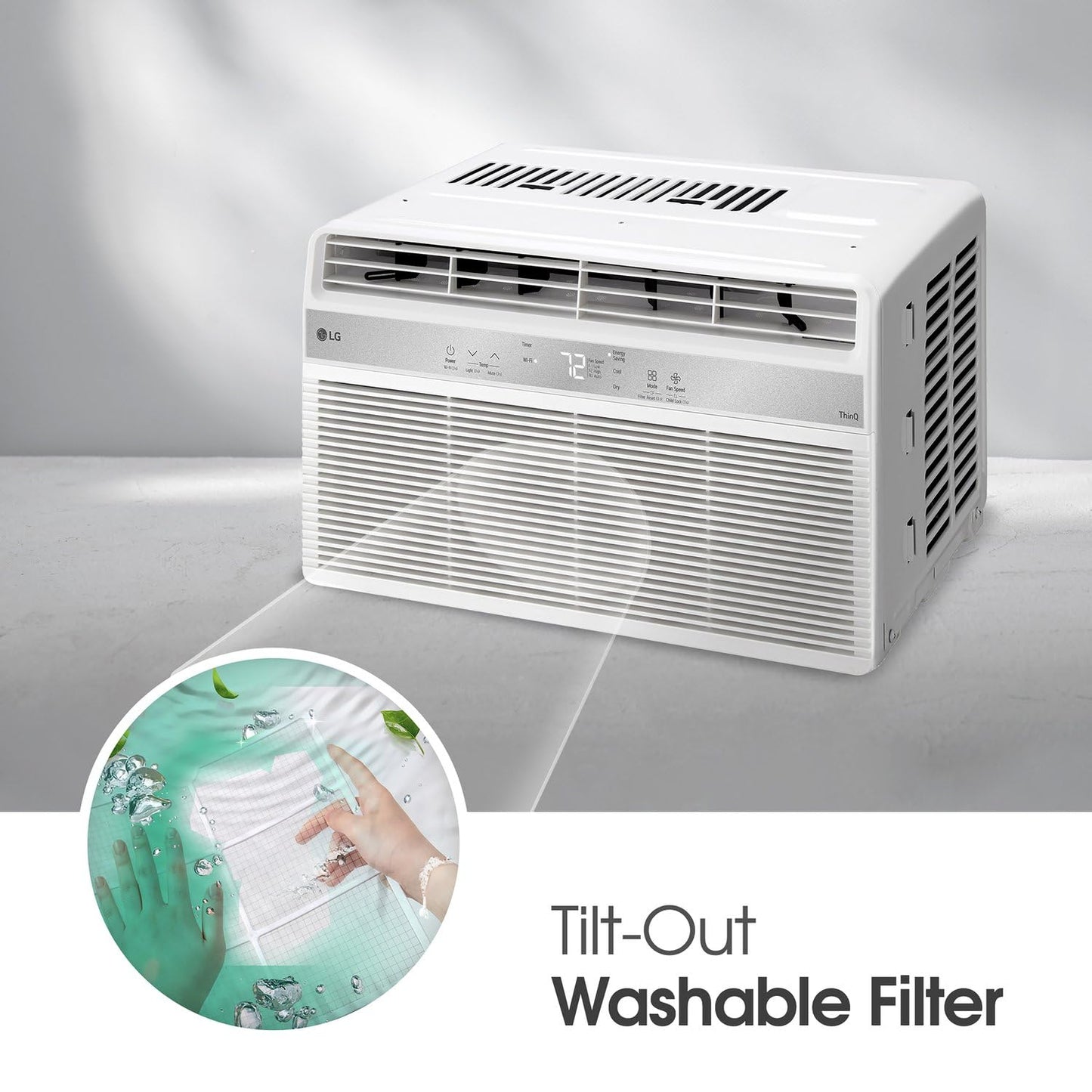 LG 8000 BTU smart window air conditioner, dehumidifier mode, remote control, medium room cooling.