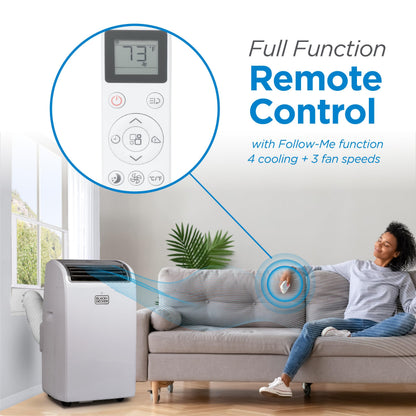 BLACK+DECKER 14000 BTU portable AC with heating, 700 sq ft room coverage, smart controls.