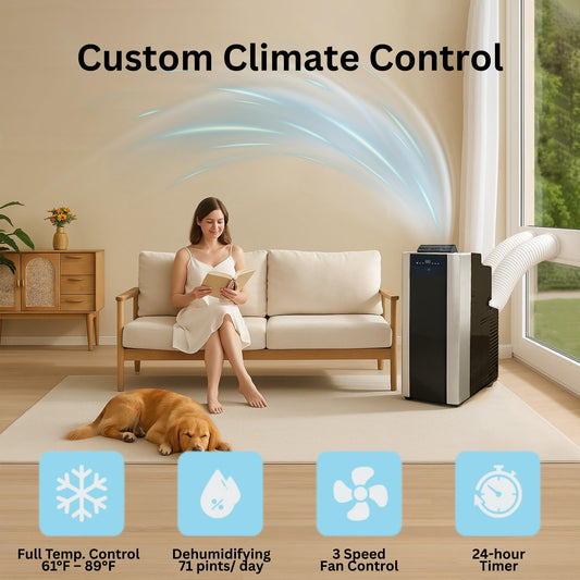 Whynter 14000 BTU dual hose portable AC, inverter cooling, dehumidifier, up to 500 sq ft.