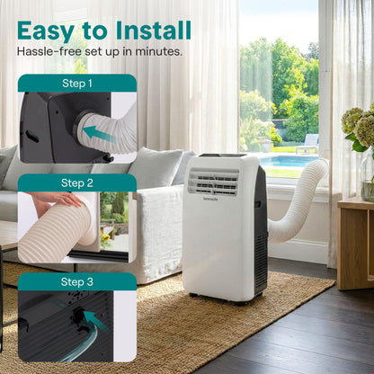 SereneLife 12000 BTU portable air conditioner, built-in dehumidifier, up to 550 sq ft coverage.