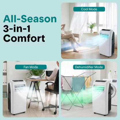 SereneLife 12000 BTU portable air conditioner, built-in dehumidifier, up to 550 sq ft coverage.